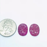 Ruby Carving Pair 13X16MM  -Pack of 2 Pieces - AAA Quality-  - Glass Filled Ruby Carving Oval Shape Cabs- weight 23-CT. code#17