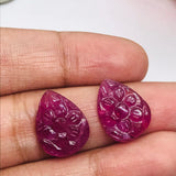 Ruby Carving Pair 12X16MM -Pack of 2 Pieces - AAA Quality-  - Glass Filled Ruby Carving Pear Shape Cabs- weight 14 CT. code#16