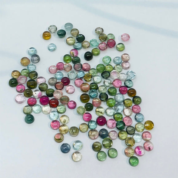 Tourmaline 4-4.5MM Multi Color Cabochon  ,Tourmaline gemstone loose cabs , Tourmaline cabs , Pack of 6Pcs, AA Quality code-B
