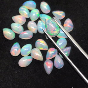 5 Pcs Ethiopian Opal 6X9MM  Pear size Cabs Pack of 5 Pieces - AAA Quality, Opal Cabochon - Ethiopian Opal Pear Cabochon, code P-1