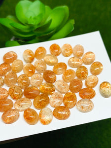 Sunstone Cabochon 6x8 mm Code# S5 - Pack of 10 Pieces  -AAA Quality cabs (Light Color)  Sunstone Oval Cabochon -Natural Sunstone Cabs