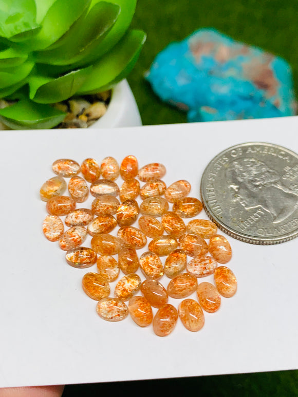Sunstone Oval Cabochon 4x6 mm Code# S26 - Pack of 10 Pieces  -AAA Quality cabs (Dark Color)  Sunstone Oval Cabochon -Natural Sunstone Cabs