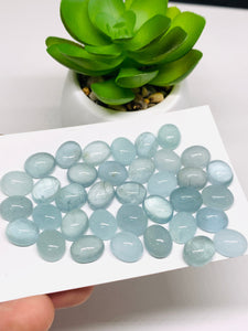 Aquamarine Cabochon 8x10 mm Pack of 2 Pcs - Code #A1- AAA Quality cabs- Natural Aquamarine Cabs