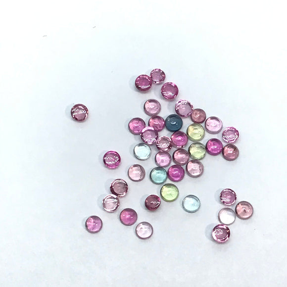 Tourmaline 2MM Multi Color Cabochon  ,Tourmaline gemstone loose cabs , Tourmaline cabs , Pack of 8Pcs