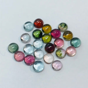 Tourmaline 4MM Multi Color Cabochon  ,Tourmaline gemstone loose cabs , Tourmaline cabs , Pack of 8Pcs, AAA Quality