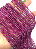 Natural Ruby 3mm Faceted Round Beads - Natural Gemstone Beads- 39 cm length