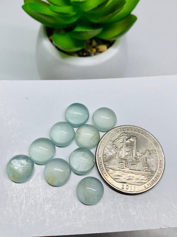 Aquamarine Round Cabochon 9 mm Pack of 2 Pcs - Code #A36- AAA Quality cabs- Natural Aquamarine Cabs