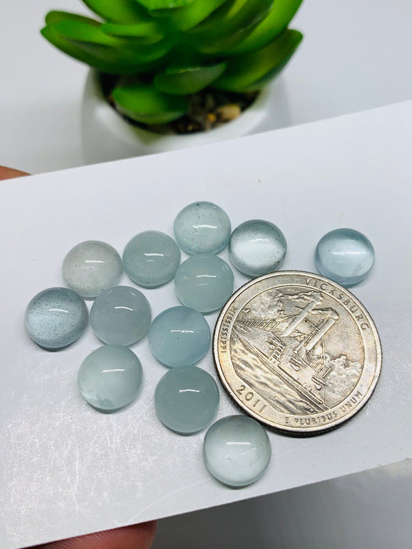 Aquamarine Round Cabochon 9 mm Pack of 2 Pcs - Code #A38- AAA Quality cabs- Natural Aquamarine Cabs