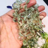 Prasiolite 9X13MM Faceted Pear shape, length 8 Inch, Green Amethyst faceted briolette, faceted Pear shape