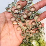 Prasiolite 9X13MM Faceted Pear shape, length 8 Inch, Green Amethyst faceted briolette, faceted Pear shape