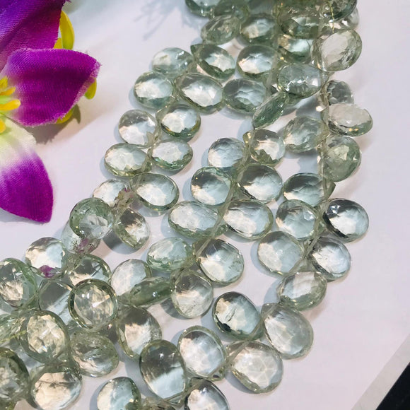 Prasiolite 9X13MM Faceted Pear shape, length 8 Inch, Green Amethyst faceted briolette, faceted Pear shape