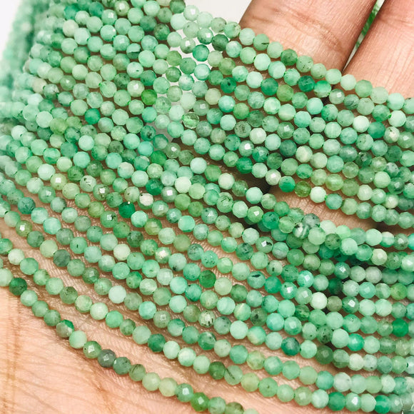 Emerald Faceted 2.5MM Round , origin Zambia, Micro Faceted beads, Round faceted, Precious gemstone , Natural Emerald, length 15.5''