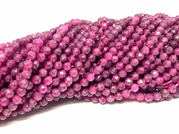 Natural Ruby 3mm Faceted Round Beads - Natural Gemstone Beads- 39 cm length