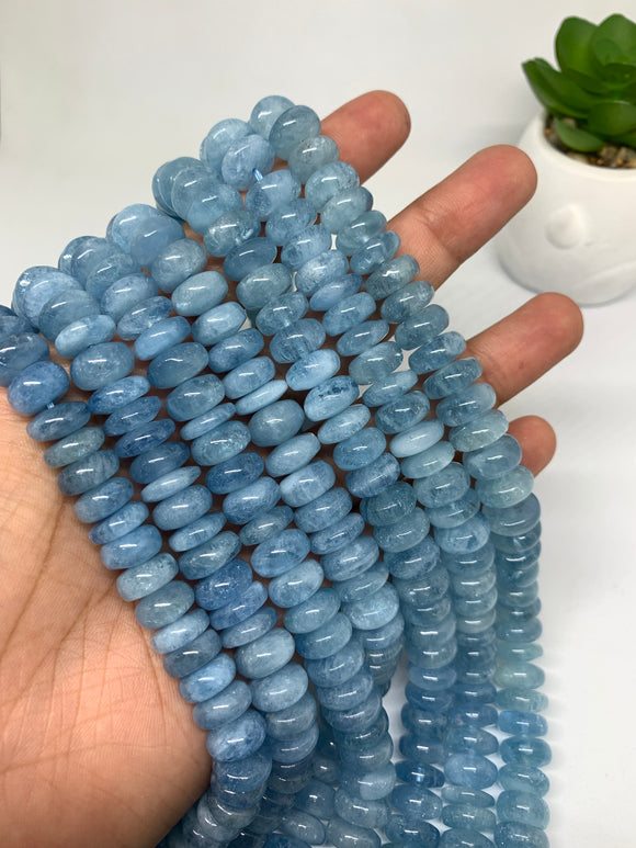 Aquamarine Roundel Beads 8 mm size • AAA Quality • 40 cm Length Blue Color • Aquamarine Rondelle Beads