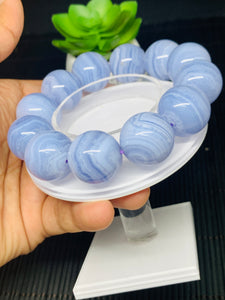 Blue Lace Agate Bracelet 20 mm Size • Code D3 • 8 Inch length Weight 133gm  -Top Quality- Blue Lace agate Round Bracelet - 100% Natural