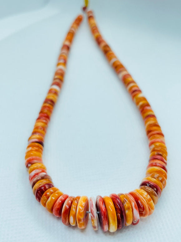 Spiny Shell Oyster roundel 7-12MM, Natural Shell • Spiny Orange Shell, graduated Necklace