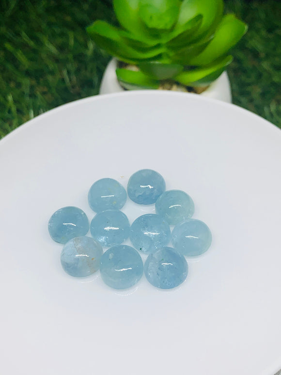 Aquamarine Cabochon • 10mm Size Half Drill • Pack of 2 Pcs • Code Z5 • AAA Quality cabs- Natural Aquamarine Cabs