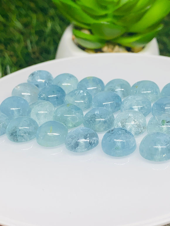 Aquamarine Cabochon • 10mm Size Half Drill • Pack of 2 Pcs • Code Z2 • AAA Quality cabs- Natural Aquamarine Cabs