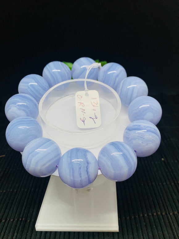 Blue Lace Agate Bracelet 20 mm Size • Code D5 • 8 Inch length Weight 134gm  -Top Quality- Blue Lace agate Round Bracelet - 100% Natural