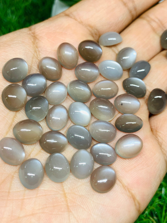 Moonstone Cabochon 8x10 mm • Pack of 6 Pc • AAA Quality • Grey Moonstone Oval Cabochon  • Perfect for Jewelry Making