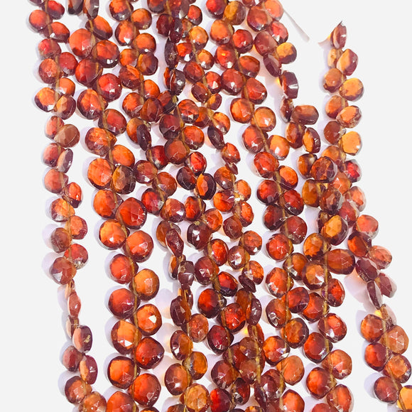 Hessonite 5MM Faceted heart  Shape, brown garnet faceted briolette, length 8”