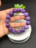 Charoite Bracelet  15 mm size • Code D14 • Length 7.5 Inch Weight 72.5 gm • Natural Charoite Round Bracelet •  Origin Russia