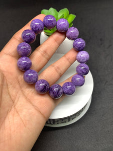 Charoite Bracelet  15 mm size • Code D14 • Length 7.5 Inch Weight 72.5 gm • Natural Charoite Round Bracelet •  Origin Russia