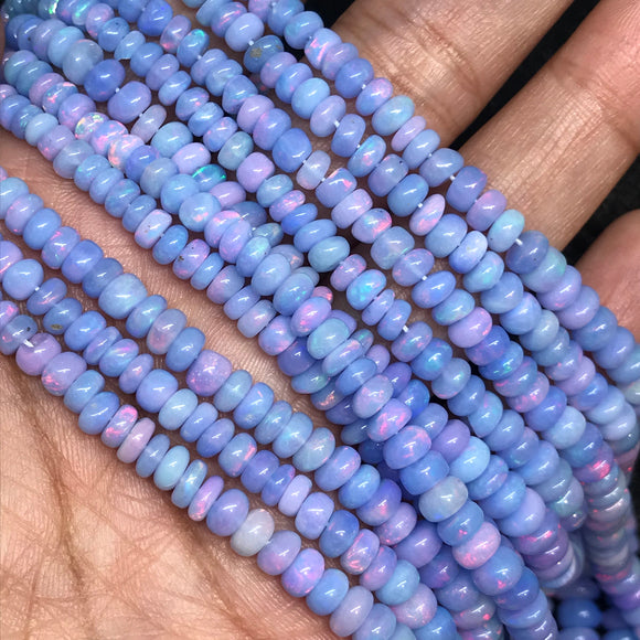 Ethiopian Blue Opal Roundel Beads 3-5MM, 16 Inch Strand, AAA Quality,- Ethiopian opal Roundel, Dyed Ethiopian Opal .