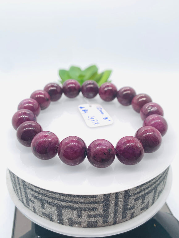 Ruby Bracelet 12 mm • Code # A4 •  69 gm Weight • 8  Inch Length • AAA Quality • Natural Ruby Bracelet • Ruby Round Bracelet