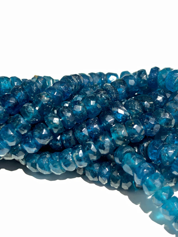 3.50- 6 mm Blue Apatite Faceted Roundel Beads • AAA Quality Beads • 16 Inch Length • Natural Neon Apatite Beads