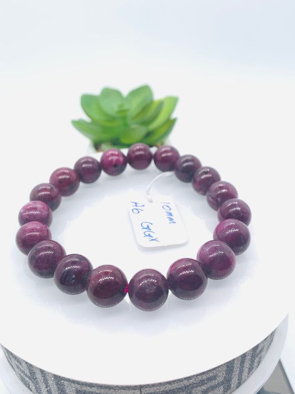 Ruby Bracelet 10 mm • Code # A6 •  38.6 gm Weight • 7.5  Inch Length • AAA Quality • Natural Ruby Bracelet • Ruby Round Bracelet