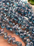 Topaz Briolette Beads • 5-6 x 8-9 mm Size • Length 8 Inch • Coated Topaz beads • Topaz faceted Drops  • Blue Color Topaz