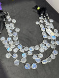 Moonstone 11-12 MM Faceted Heart Shape briolette ,Good quality stones with Blue Fire . Length 10 Inch ,AAA Grade, Mine from India