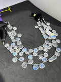 Moonstone 11-12 MM Faceted Heart Shape briolette ,Good quality stones with Blue Fire . Length 10 Inch ,AAA Grade, Mine from India