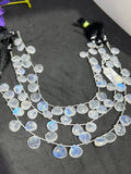 Moonstone 11-12 MM Faceted Heart Shape briolette ,Good quality stones with Blue Fire . Length 10 Inch ,AAA Grade, Mine from India