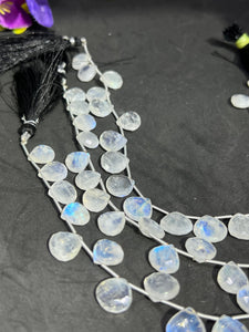 Moonstone 12MM Faceted Heart Shape briolette ,Good quality stones with Blue Fire . Length 10 Inch ,AAA Grade, Mine from India