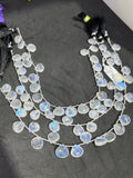 Moonstone 12MM Faceted Heart Shape briolette ,Good quality stones with Blue Fire . Length 10 Inch ,AAA Grade, Mine from India