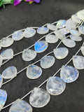 Moonstone 20MM Faceted Heart Shape briolette ,Good quality and transparent stones with Blue Fire . Length 10Inch ,AAA Grade, Mine from India