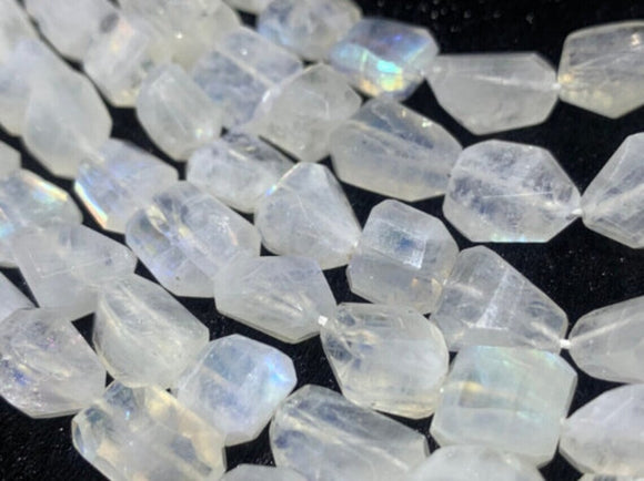 Rainbow Moonstone Faceted Nugget Beads, 12X20 mm Approx Size,AAA Quality Rainbow Moonstone Faceted Tumble, Length 10 Inch