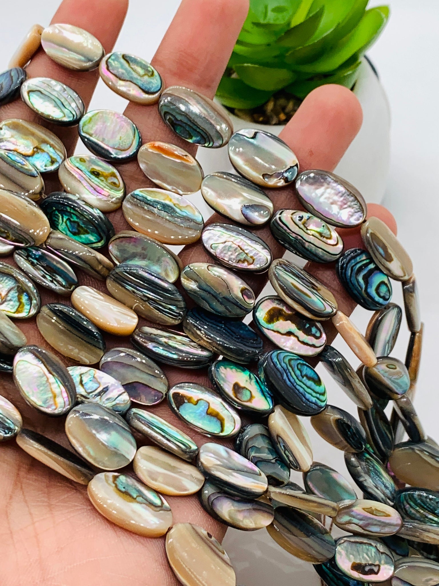 Abalone Shell Oval Beads • 8x12 mm Size • 40 cm length • AAA