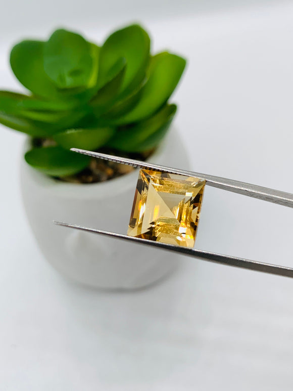 Citrine Square Faceted Cut • 10x10  mm size • Pack of 1 Pc • AAA Quality • 100% Natural Citrine Faceted Square Loose Pieces