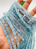 Aquamarine faceted Roundel • 8 mm Size • AAA grade • Length 40 cm • Top quality roundel • Blue Aquamarine Beads