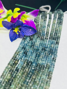 6MM Moss Aquamarine Faceted Roundel, length 15" Strand, Super Fine Quality, shaded Moss Aquamarine .