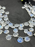 Moonstone 11-12 MM Faceted Heart Shape briolette ,Good quality stones with Blue Fire . Length 10 Inch ,AAA Grade, Mine from India