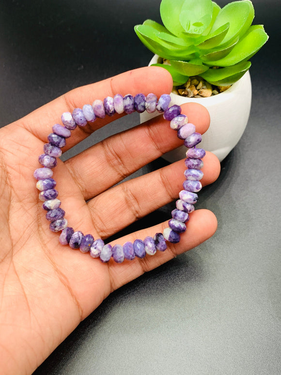 Purple Opal Bracelet • 7.5 mm size • Code #P3 • 7.5 inch Length • Natural Purple Opal Faceted Roundel Bracelet • Purple Opal Beads