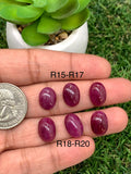 Natural Ruby Cabochon • Code R15 to R20 • AAA Quality •  Origin Tanzania • Ruby Oval Cabs- Natural Ruby Stones