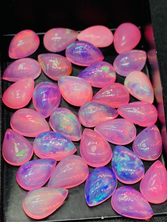 Ethiopian Opal Pear Cabochon • 7x10 mm Size • Pack 2 Pcs• Code # D13 • AAA Quality • 100% Natural Opal Cabs  • Color Treated Opal