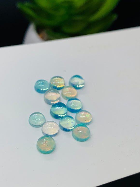 Ethiopian Opal Cabochon • 5 mm Size • Pack 6 Pcs• Code # D18 • AAA Quality • 100% Natural Opal Cabs  • Color Treated Opal • Light Blue