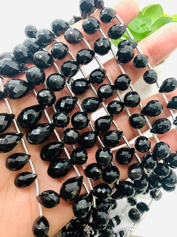 Black Spinel Faceted Drops •  AAA Quality • Length 8 Inches • Natural Black Spinel Briolette Beads • DIY Jewelry Making Beads