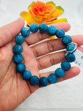 Neon Apatite Carving Bracelet, 12MM Carved Round Beads, length 7.5'' stretch bracelet .code #1